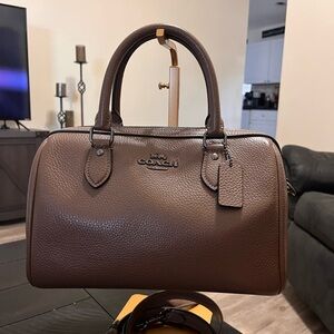 Coach Rowan medium satchel in dark stone pebbled leather bag like new